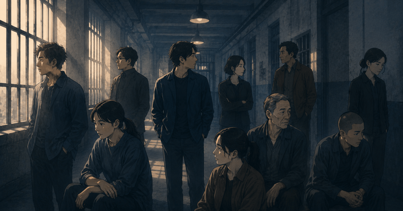 刑務所の廊下に集まる『刑務所のルールブック』主要キャストの群像イメージ